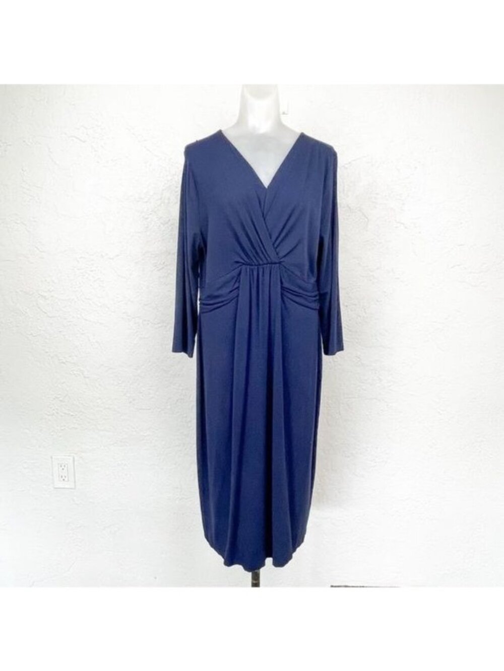 Talbots Navy Blue Longsleeve V-Neck Empire Waist Dress Large